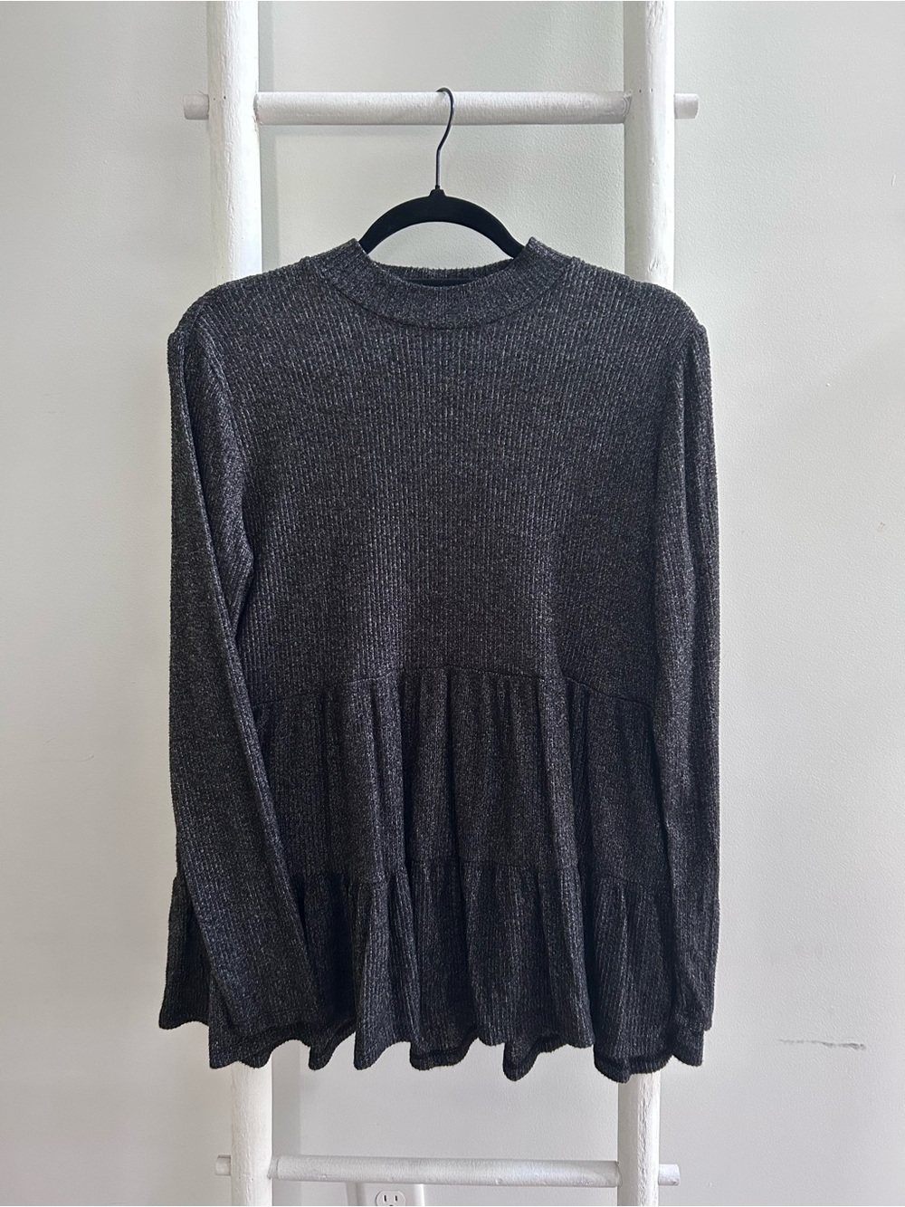 Maternity or not! Women's Long Sleeve Tiered Ruffle Hem Top - Charcoal